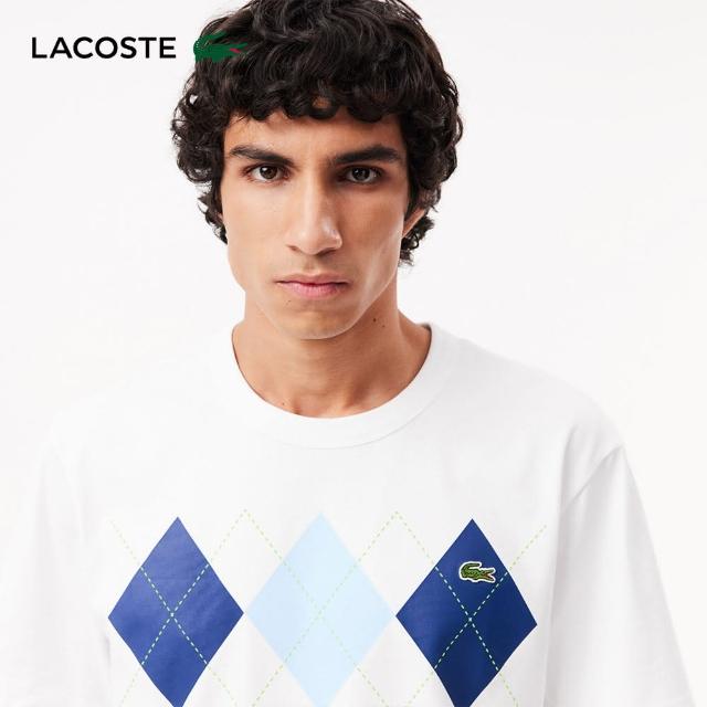 【LACOSTE】男裝-重磅棉質菱紋針織短袖T恤(白色)