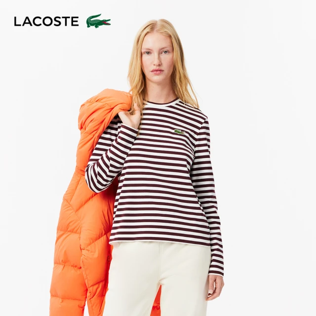 LACOSTE 女裝-美麗諾羊毛針織圓領長袖毛衣(花紗灰)好