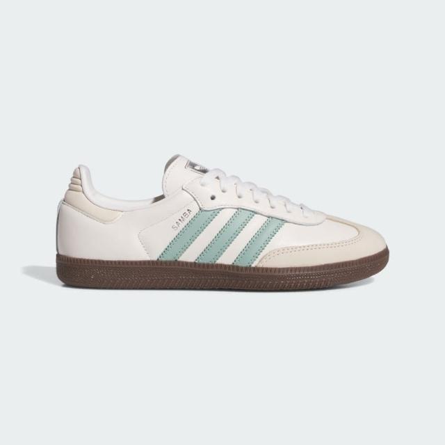 【adidas 愛迪達】Samba OG W 女 休閒鞋 經典 三葉草 復古 德訓鞋 膠底 米白 藍綠(IH2752)