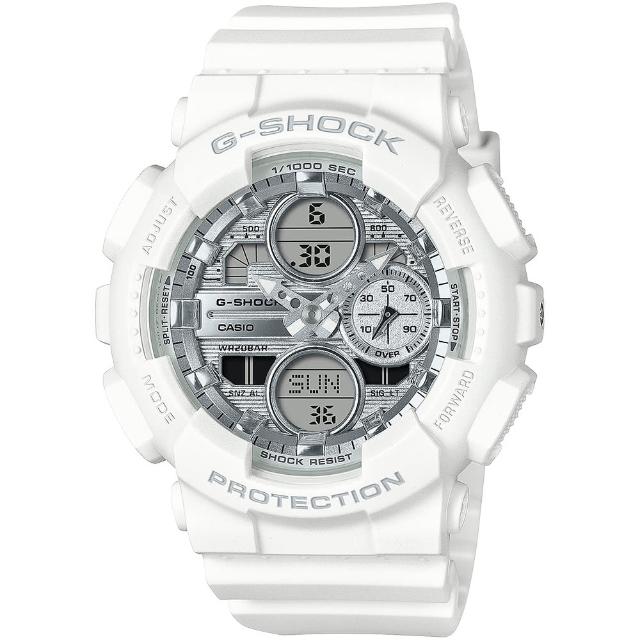 【CASIO 卡西歐】G-SHOCK 蒸鍍耀眼銀白雙顯手錶 情人節 禮物(GMA-S140VA-7A)