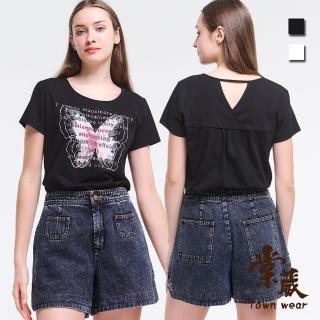 【TOWN’WEAR 棠葳】閃耀鑽字棉質T恤 2色(中大尺碼/女上衣/女上著/印圖/印字/字母/短袖/鏤空)
