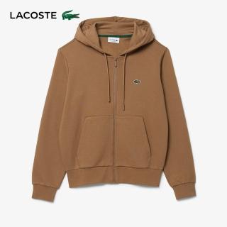 【LACOSTE】男裝-抓絨慢跑拉鍊連帽外套(咖啡色)