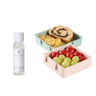 【2angels】植潔奶瓶餐具清潔液 30ml+矽膠拼圖餐盤 夏葉拿鐵(兒童餐碗 寶寶餐具 幼兒餐盤 BLW 食器)