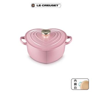 【Le Creuset】琺瑯鑄鐵鍋愛心鍋 20cm(薔薇-心型淡金頭-內鍋白)