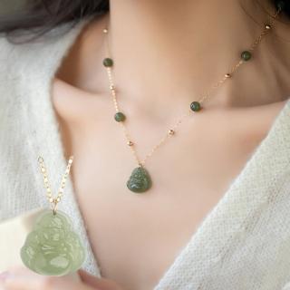 【LEESA】項鍊\金項鍊\玉項鍊\寶石項鍊\玉石項鍊\天然和田玉\彌勒佛玉墜\項鍊吊墜\鎖骨項鍊\招