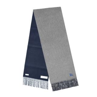 【BURBERRY 巴寶莉】雙面兩用羊絨圍巾(灰色/ 海軍藍)