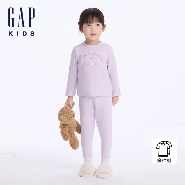 GAP 女幼童裝 Logo小熊印花翻領無袖短裙家居套裝-海軍