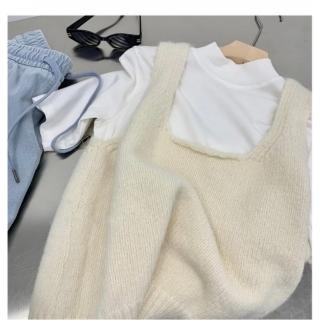 【巴黎精品】現貨+預購 針織背心毛衣馬甲(寬鬆疊穿U領寬鬆女上衣2色w1aa13)