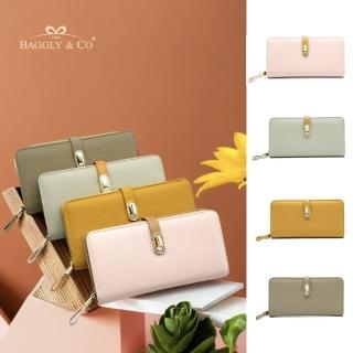 【BAGGLY&CO】洛伊珠寶扣飾多卡位頭層牛皮長夾(多色)