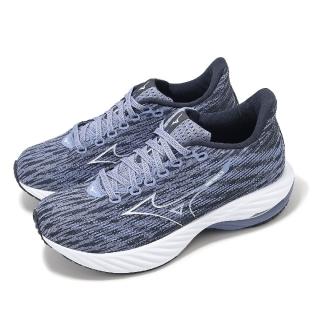 【MIZUNO 美津濃】慢跑鞋 Wave Rider 28 女鞋 藍 白 波浪片 支撐 運動鞋 美津濃(J1GD2403-27)