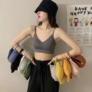 【D.studio】韓版大U後背交叉美背短版背心(帶胸墊免穿內衣小可愛女裝衣服 短版上衣女裝運動背心 V105)