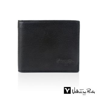 【Valentino Rudy 範倫鐵諾.路迪】荔枝紋 5卡 1窗格 拉鍊層 皮夾/男夾/短夾(黑色)