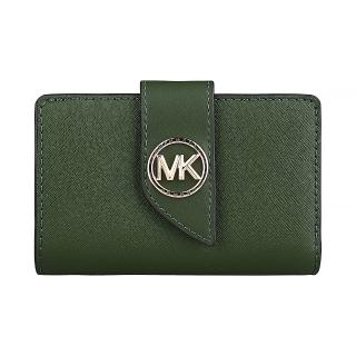 【Michael Kors】MK MICHAEL KORS Greenwich金字LOGO防刮牛皮6卡釦式中夾(亞馬遜綠)