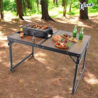 【LIFECODE】黑電木加寬鋁合金BBQ燒烤桌/折疊桌120*80cm(附背袋)