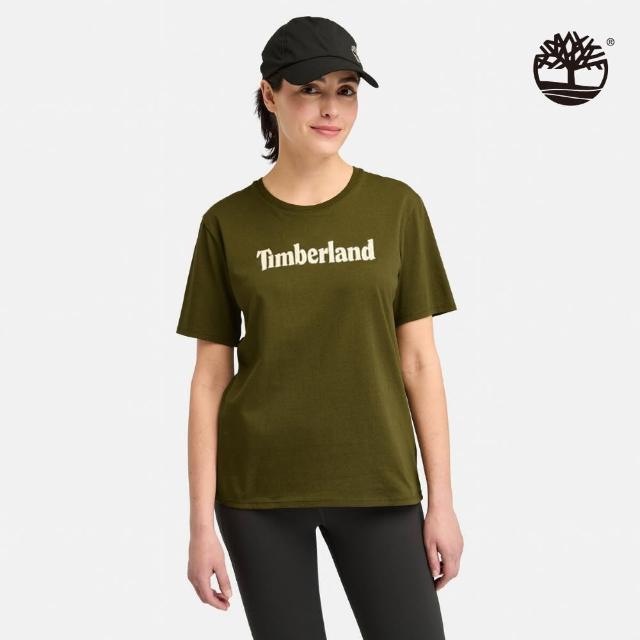 【Timberland】女款深橄欖綠LOGO休閒短袖T恤(A6AZP302)