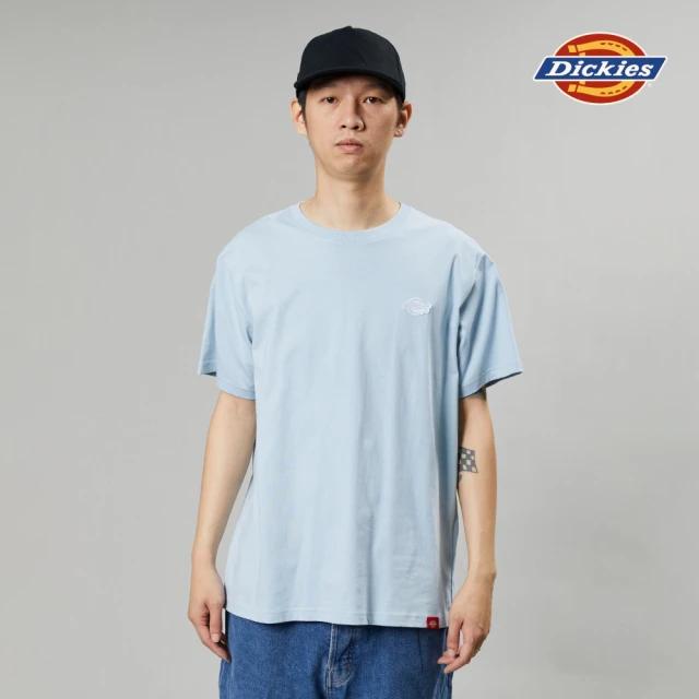 Dickies 男女款天藍色純棉胸前品牌小Logo刺繡舒適短袖T恤｜DK0A87MFB70