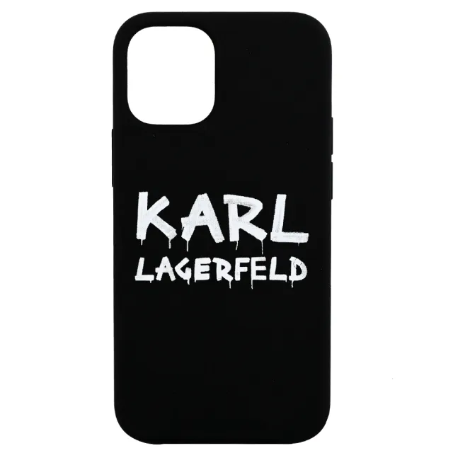 【KARL LAGERFELD 卡爾】老佛爺 Iphone12 個性字母LOGO手機套(黑 5.4吋)