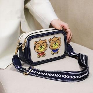 【巴黎精品】現貨+預購 側揹包皮革肩揹包(可愛眼鏡熊簡約雙層女包包2色a1ev53)