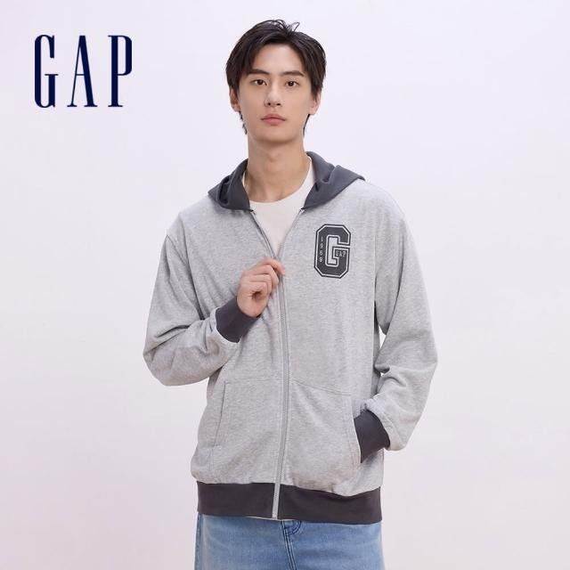 【GAP】男女同款 Logo印花連帽外套-灰色(636982)