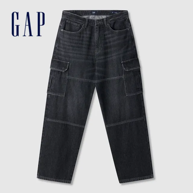 【GAP】男裝 純棉工裝寬鬆牛仔褲-水洗黑(641200)