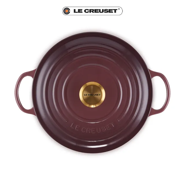 【Le Creuset】典藏琺瑯鑄鐵鍋媽咪鍋 26cm(無花果-金頭)