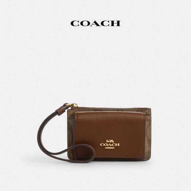 【COACH】蔻馳官方直營 經典Logo腕帶卡夾-卡其色/馬鞍棕色2(CP433)