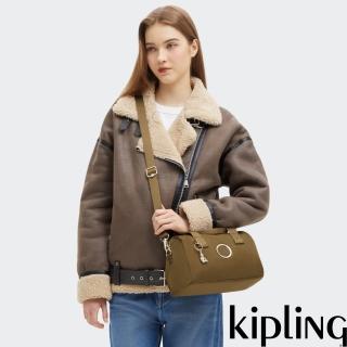 【KIPLING官方旗艦館】簡約卡其中型圓筒手提肩背兩用包-BINA M