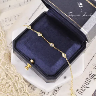 【Turquoise Jewelry】輕珠寶系列優雅澄淨透明菱格鋯石墜飾S925銀鍍金手鍊(tqst0003-white)