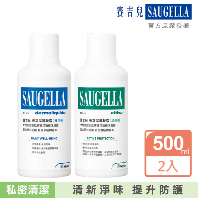 【SAUGELLA 賽吉兒】菁萃潔浴凝露500ml必備組