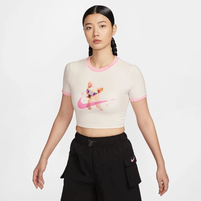 NIKE 耐吉 短袖上衣 女款 運動 短版 AS W NSW TEE SLIM CRP GCEL 米白粉 HM4621-133(3S3918)