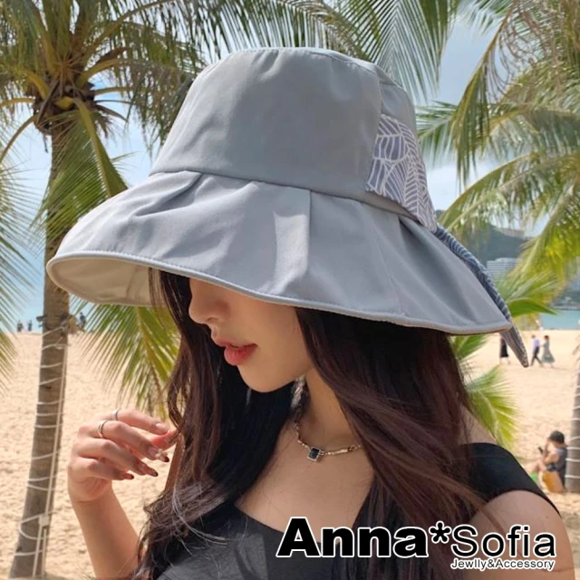 AnnaSofia 遮陽防曬漁夫帽盆帽花苞帽-葉線繪後結 現貨(灰藍系)