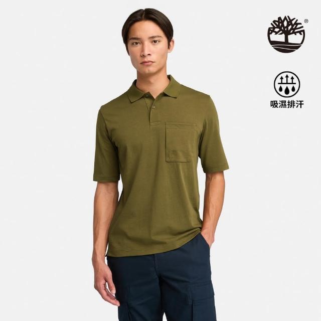 【Timberland 官方旗艦】男款深橄欖綠抗UV短袖POLO衫(A6427302)