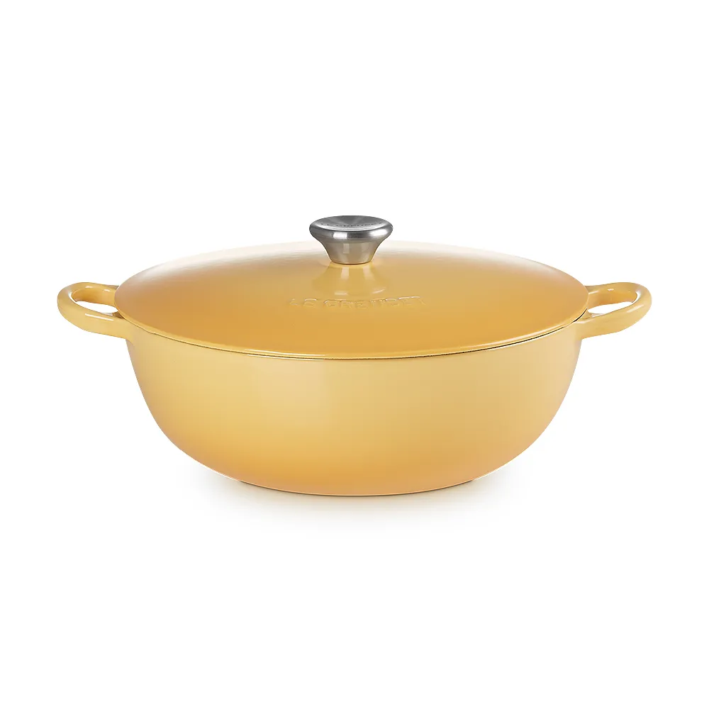 【Le Creuset】琺瑯鑄鐵鍋媽咪鍋26cm(蜂蜜黃-鋼頭-內鍋黑)