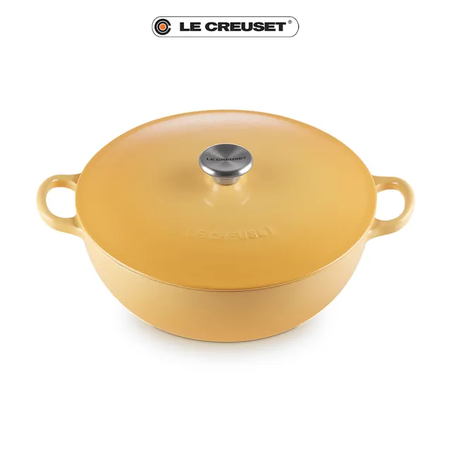 【Le Creuset】琺瑯鑄鐵鍋媽咪鍋26cm(蜂蜜黃-鋼頭-內鍋黑)