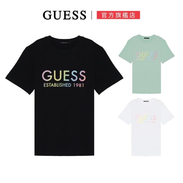 【GUESS】圓領繽紛跳色LOGO短T(三色可選)