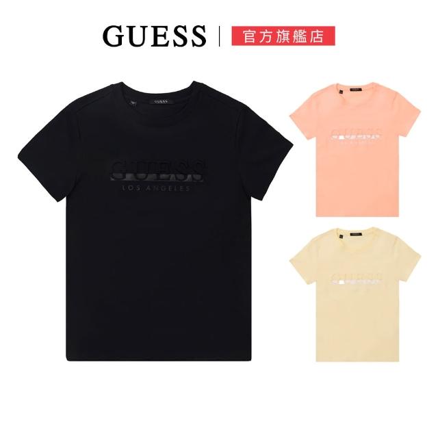 【GUESS】經典LOGO異材質短袖上衣(三色任選)