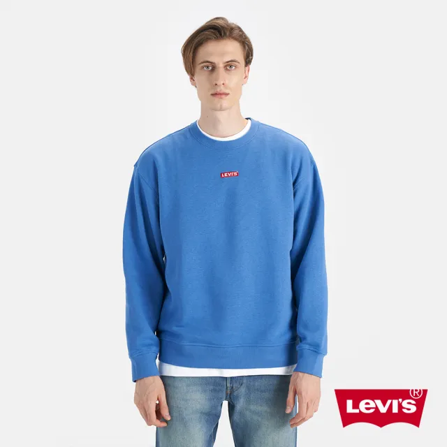 【LEVIS 官方旗艦】男款 寬鬆版大學T / 迷你方形徽章Logo / 300GSM厚棉 寶藍 熱賣單品 A4230-0009