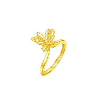 【周大福】牽囍系列 拉絲飄沙蝴蝶黃金戒指_計價黃金(可調式戒圍)