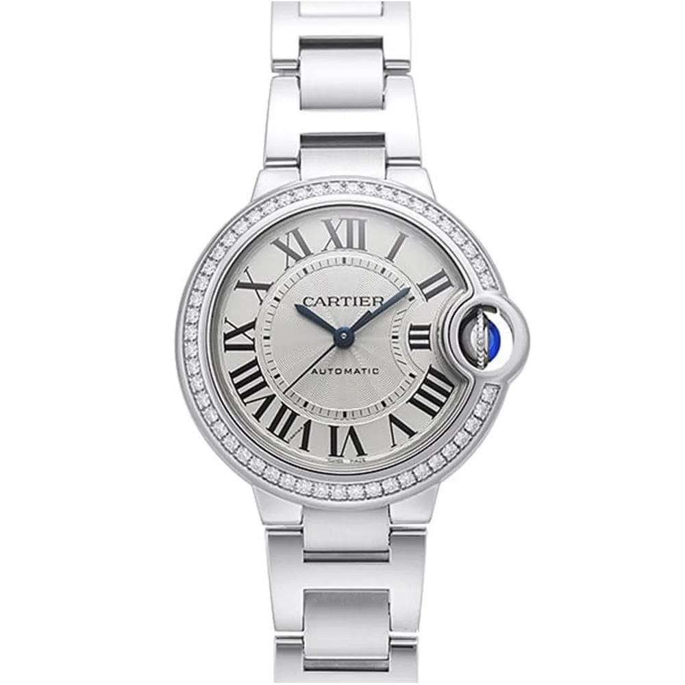 【Cartier 卡地亞】Ballon Bleu 經典羅馬時標鑽圈鍊帶腕表x33mm(W4BB0023)