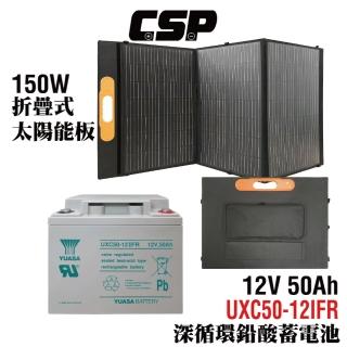【CSP】150W太陽能板+深循環電池12V50Ah(可收納攜帶 露營戶外用 露營車 UXC50)
