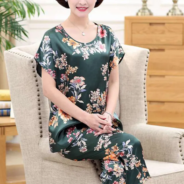 【K.W.】型-冰涼絲綢緞高貴印花套裝四件組