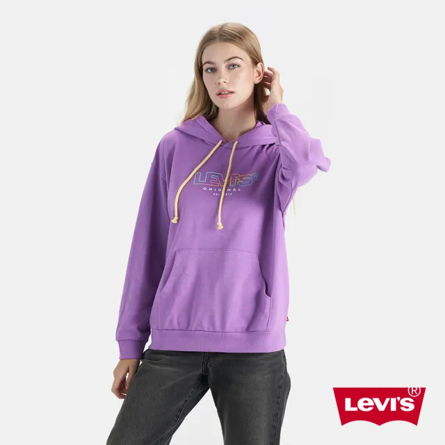 【LEVIS 官方旗艦】女款 寬鬆版口袋帽Tee / 漸層彩色Logo / 紫 熱賣單品 A6069-0007