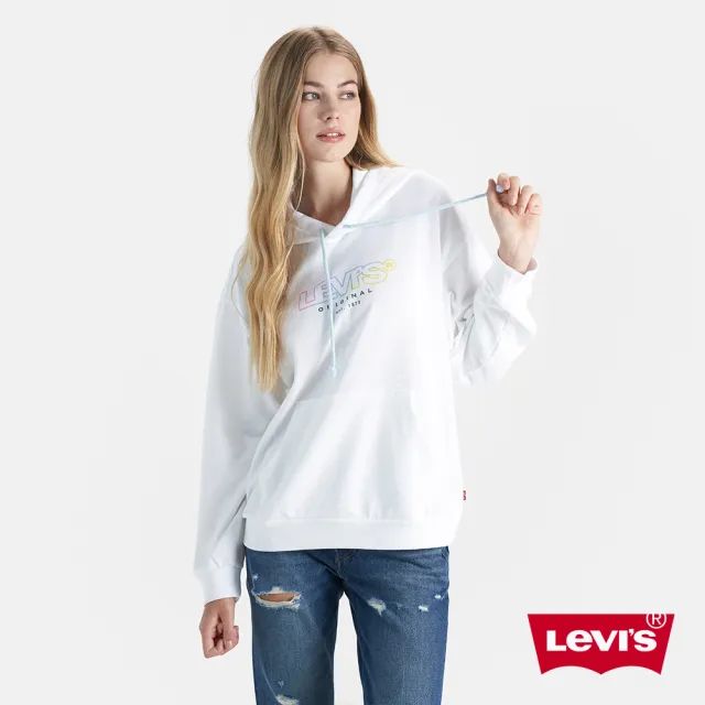 【LEVIS 官方旗艦】女款 寬鬆版口袋帽Tee / 漸層彩色Logo / 白 熱賣單品 A6069-0006