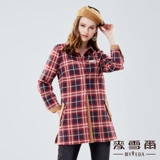 【MYVEGA 麥雪爾】格紋造型標籤長版襯衫-磚