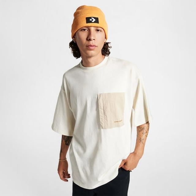 【CONVERSE】短袖上衣 男款 寬鬆 WORDMARK OVERSIZED KNIT TOP TEE 米白 10026447-A01