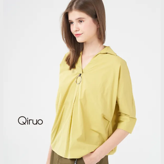 【Qiruo 奇若名品】傘裝時尚七分袖 V領造型襯衫1210A