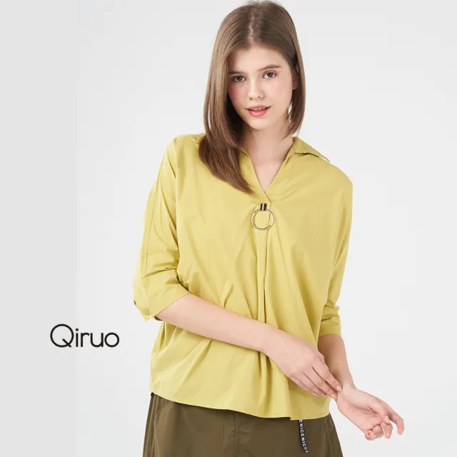 【Qiruo 奇若名品】傘裝時尚七分袖 V領造型襯衫1210A