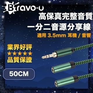 【Bravo-u】高保真完整音質 3.5mm 耳機 音響一分二音源分享線 50cm(連接喇叭 和朋友一起享受音樂時光)