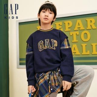 【GAP】男童裝 Logo刺繡圓領大學T-海軍藍(642841)