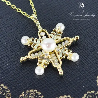 【Turquoise Jewelry】輕珠寶訂製系列小奢華裸空雪花天然淡水珍珠S925銀鍍金項鍊(tqst0005)